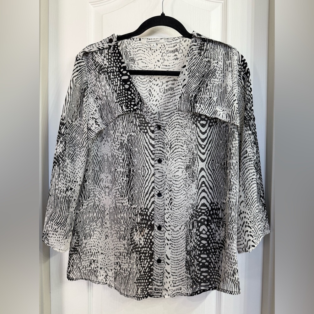 Animal Print Quintessential Black/White Sheer Blouse Size S